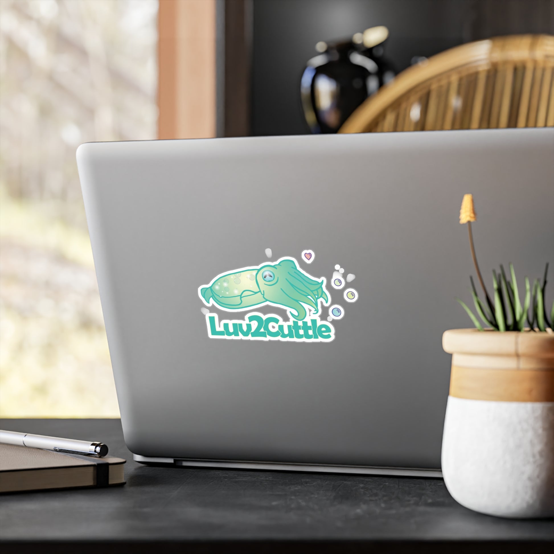 Luv2Cuttle Cuttlefish Sticker — Cute Cartoon Kiss-Cut Vinyl Decal