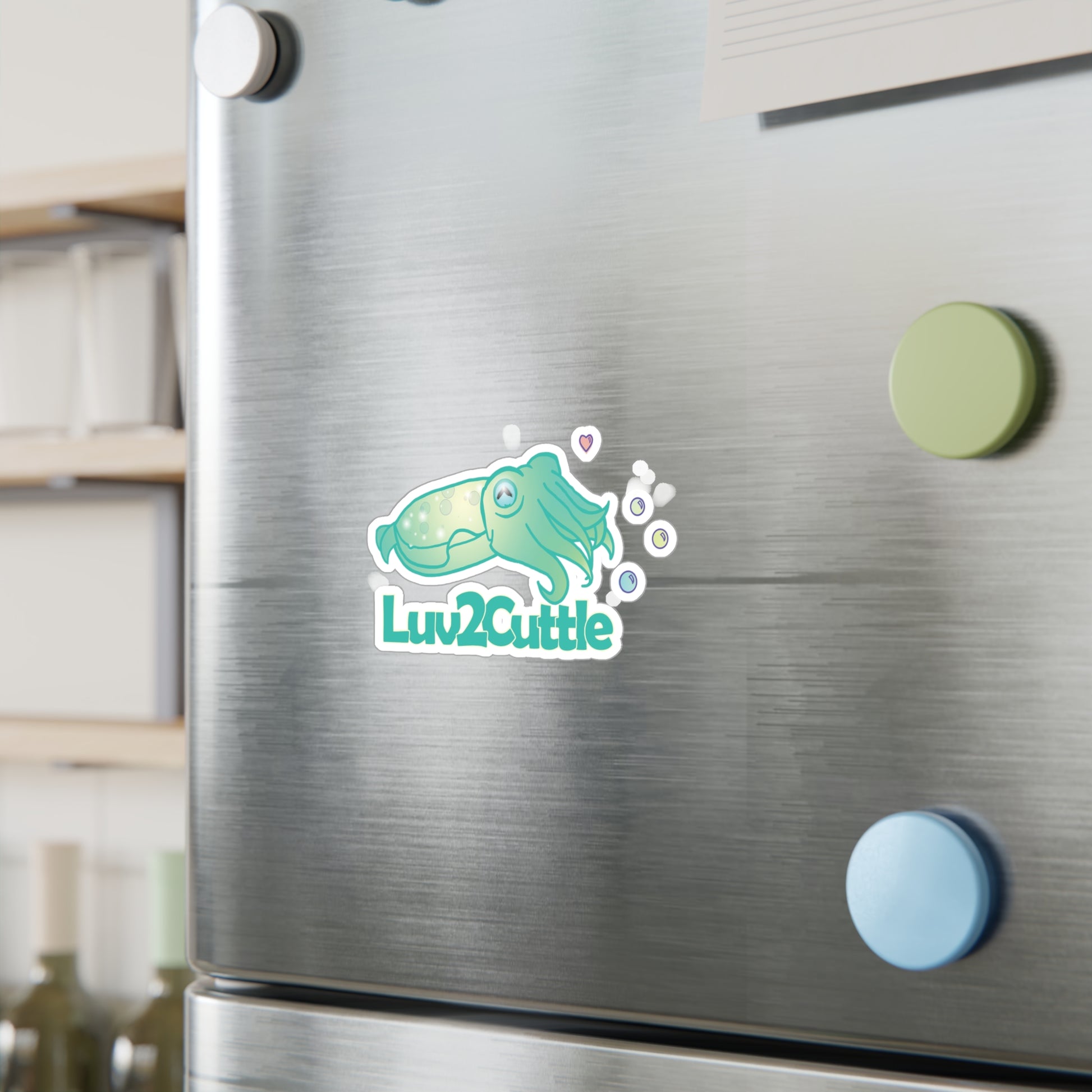 Luv2Cuttle Cuttlefish Sticker — Cute Cartoon Kiss-Cut Vinyl Decal