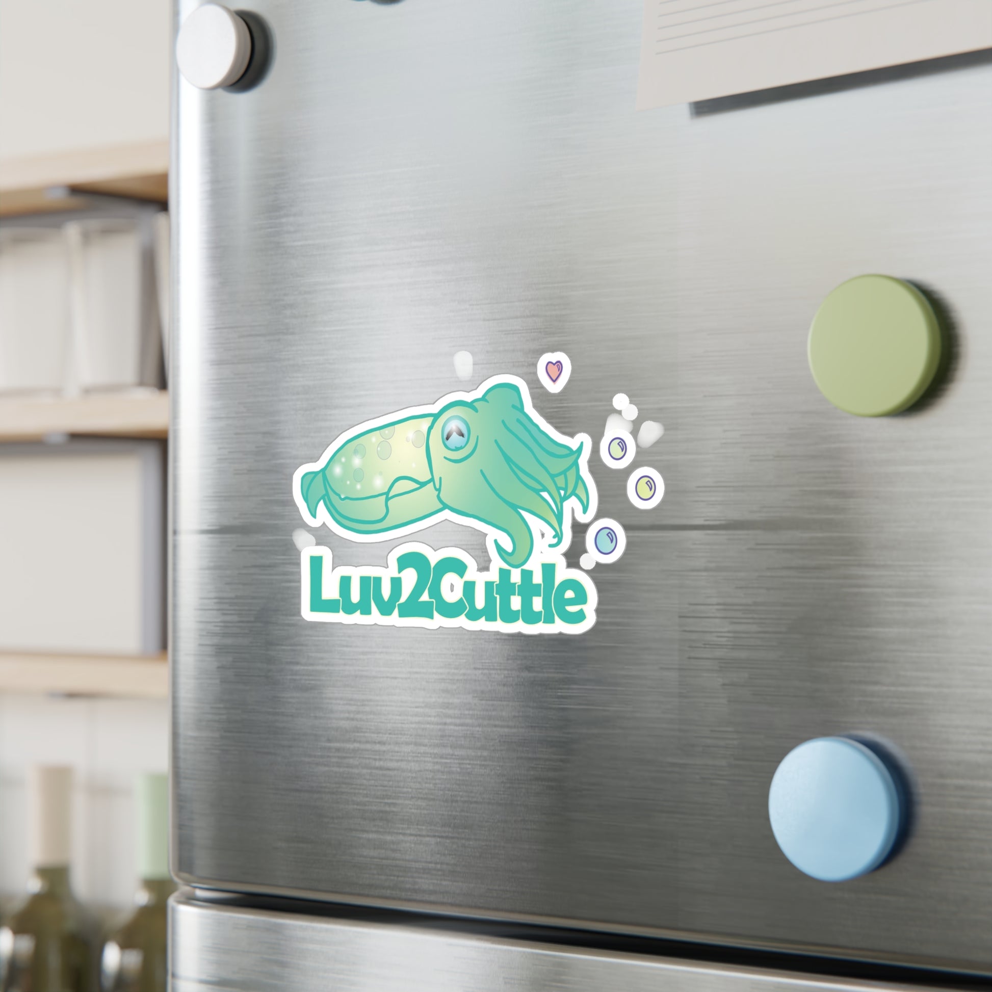 Luv2Cuttle Cuttlefish Sticker — Cute Cartoon Kiss-Cut Vinyl Decal