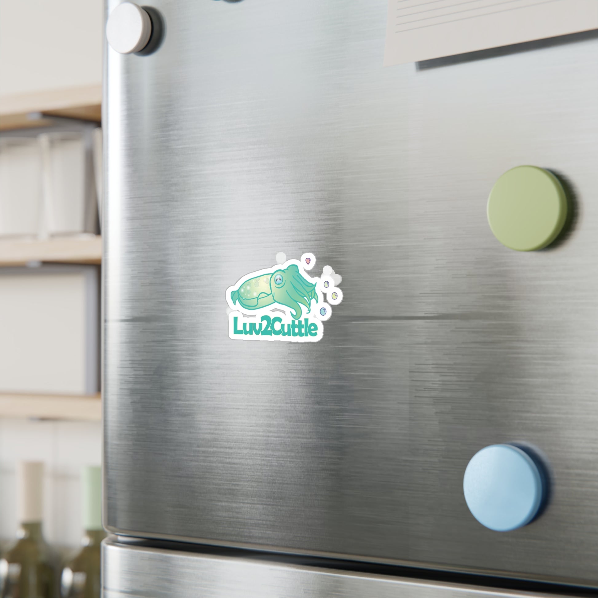 Luv2Cuttle Cuttlefish Sticker — Cute Cartoon Kiss-Cut Vinyl Decal